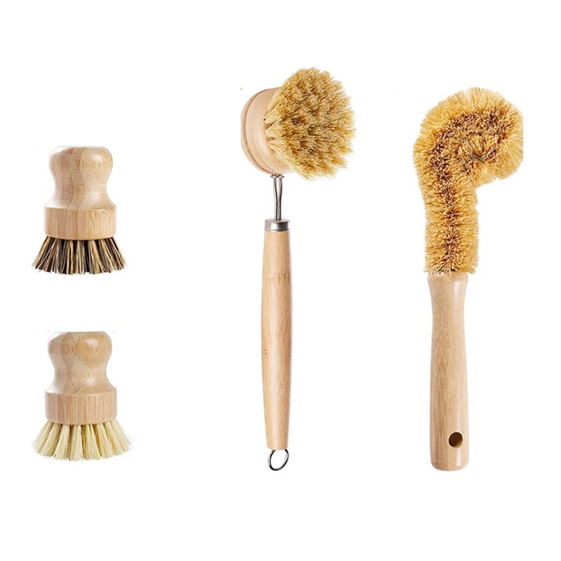 Dish Brush Bamboo - Conjunto de Escovas de Louça Ergonômicas